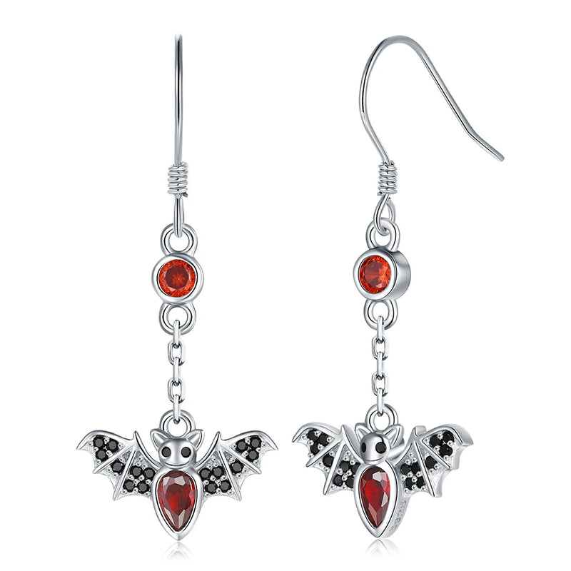 Sterling Silver Bat Dangle Earrings Halloween Jewelry
