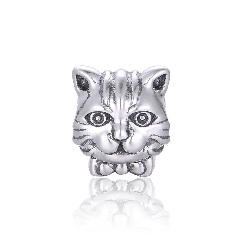 925 Silver Cat Charm Bead European Bracelet Necklace Jewelry