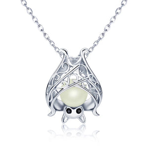 925-Silver Hanging Bat Necklace Pendant with Cubic Zirconia