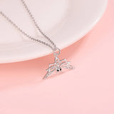 925-Silver Hanging Bat Necklace Pendant with Cubic Zirconia