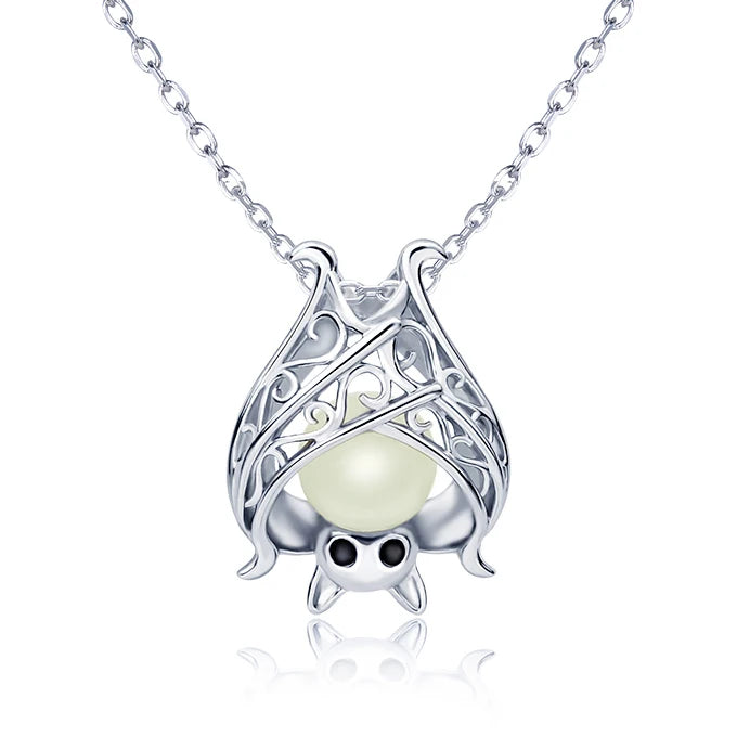 925-Silver Hanging Bat Necklace Pendant with Cubic Zirconia