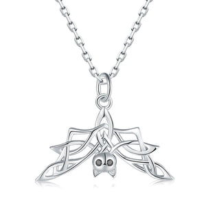 925-Silver Hanging Bat Necklace Pendant with Cubic Zirconia
