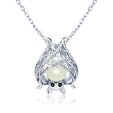 925-Silver Hanging Bat Necklace Pendant with Cubic Zirconia