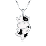 925 Silver Cow Enamel Pendant Necklace Women's Brithday Jewelry