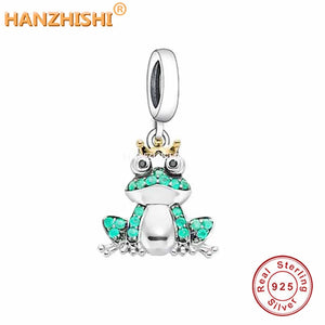 925 Silver Frog Crown Dangle Charm Bead Bracelet Necklace Jewelry