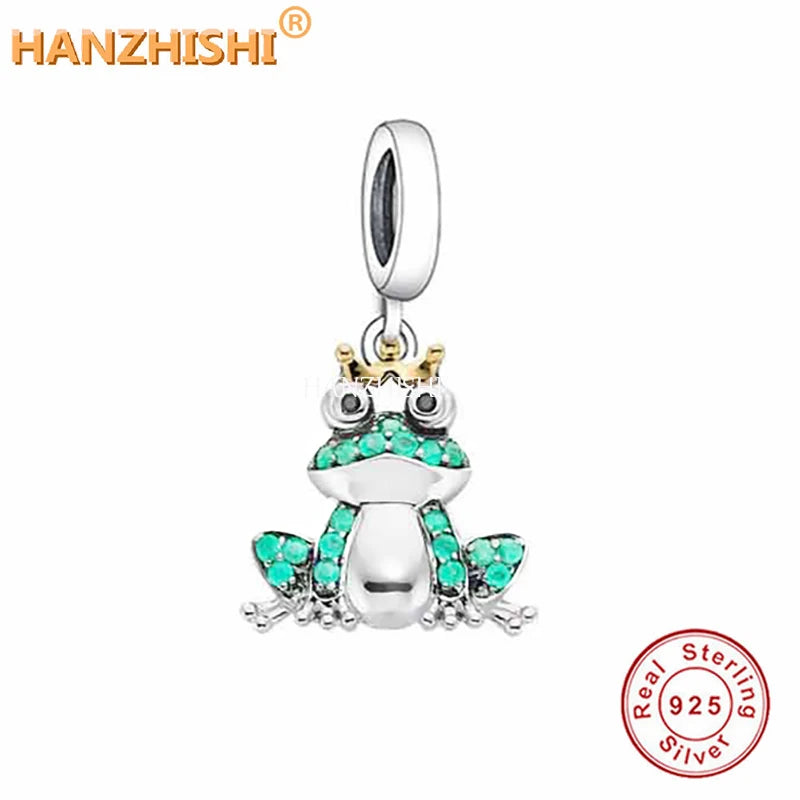925 Silver Frog Crown Dangle Charm Bead Bracelet Necklace Jewelry