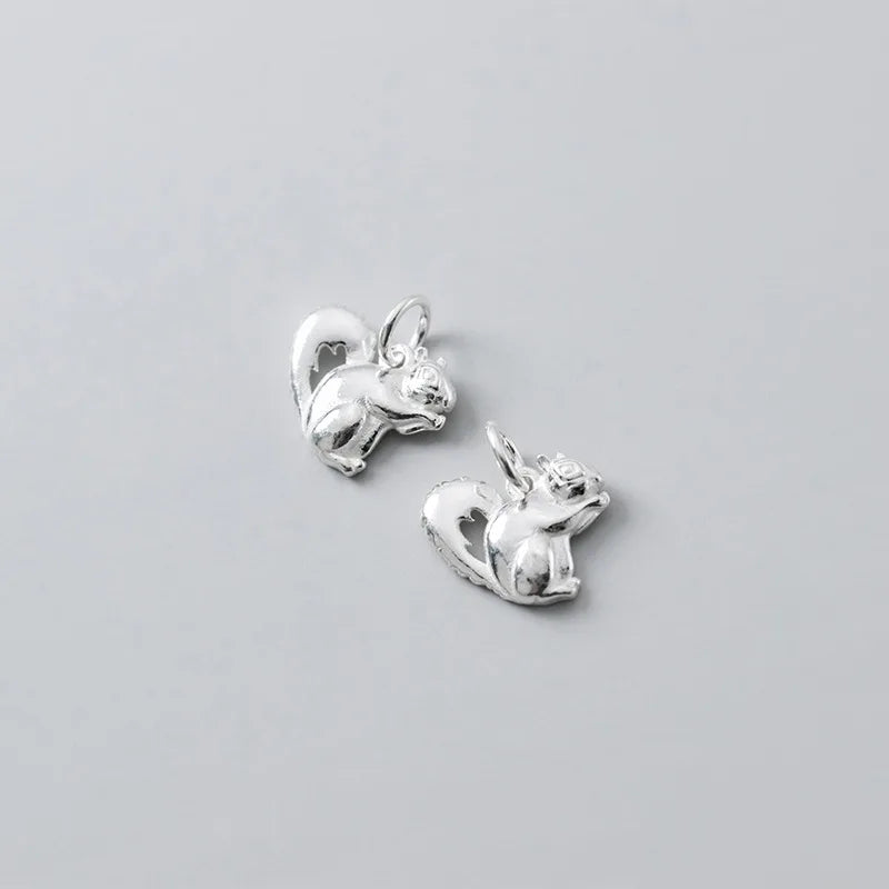 925 Silver Squirrel Circle Charms Handwork Fancy Bracelet Necklace Pendant