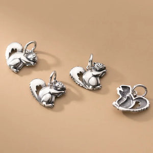 925 Silver Squirrel Circle Charms Handwork Fancy Bracelet Necklace Pendant