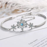 925 Silver CZ Snowflake Bracelet Adjust Chain Christmas Charm Hand Jewelry