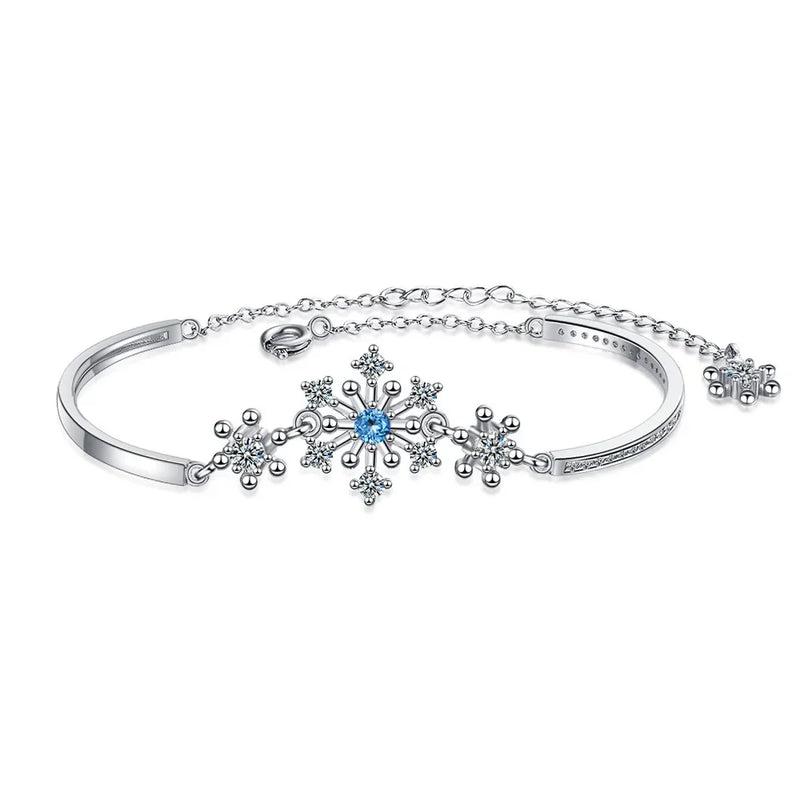 925 Silver CZ Snowflake Bracelet Adjust Chain Christmas Charm Hand Jewelry