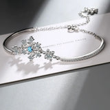 925 Silver CZ Snowflake Bracelet Adjust Chain Christmas Charm Hand Jewelry