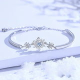 925 Silver CZ Snowflake Bracelet Adjust Chain Christmas Charm Hand Jewelry