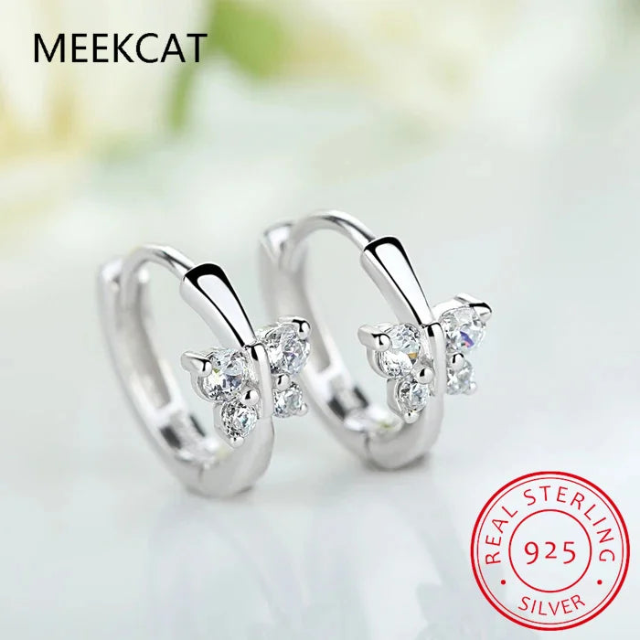 925 Silver Butterfly CZ Small Hoop Earring For Girls