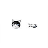 Sterling Silver Cat Fish Stud Earrings for Women Girls
