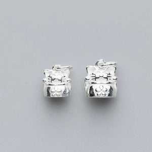 925 Silver Cartoon Fortune Cat Charms DIY Jewelry Making