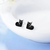 925 Silver Cat Enamel Kitty Ear Studs