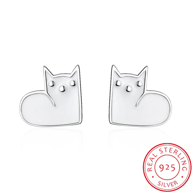 925 Silver Cat Enamel Kitty Ear Studs