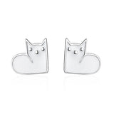 925 Silver Cat Enamel Kitty Ear Studs