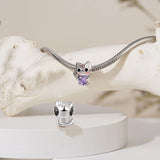 925 Silver Cat Embraces Gemstone Heart Charm Bead for Bracelets