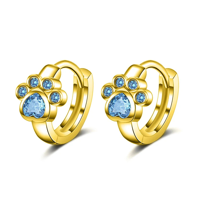 925 Silver Cat Paw CZ Huggie Hoop Earring for Women