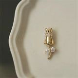 Sterling Silver Cat Pendant Necklace Clear CZ Bowknot 14K Plated Jewelry