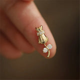 Sterling Silver Cat Pendant Necklace Clear CZ Bowknot 14K Plated Jewelry