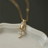 Sterling Silver Cat Pendant Necklace Clear CZ Bowknot 14K Plated Jewelry