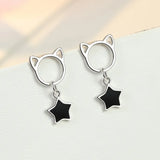 925 Silver Cat Tassel Star Stud Earrings Prevent Allergy