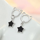 925 Silver Cat Tassel Star Stud Earrings Prevent Allergy