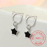 925 Silver Cat Tassel Star Stud Earrings Prevent Allergy