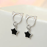 925 Silver Cat Tassel Star Stud Earrings Prevent Allergy