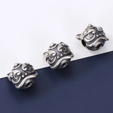 925 Sterling Silver Chinese Lion Charm Bead Vintage Craftwork Spacer DIY Jewelry