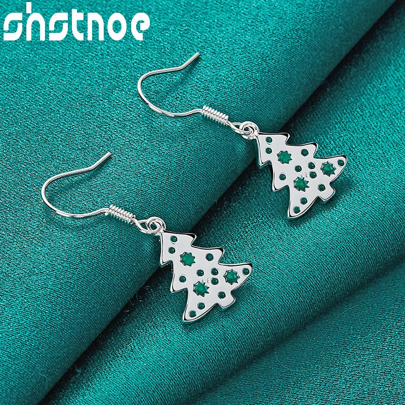 925 Silver Christmas Tree Drop Earrings Women Party Gift Charm Jewelry