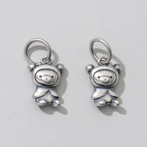 925 Silver Circle Bear Women Charm Matte Pendant DIY Jewelry
