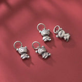 925 Silver Circle Bear Women Charm Matte Pendant DIY Jewelry