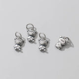 925 Silver Circle Bear Women Charm Matte Pendant DIY Jewelry