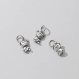 925 Silver Circle Bear Women Charm Matte Pendant DIY Jewelry