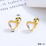 925 Silver Colorful Heart Stud Earrings For Women Kids Wedding Party