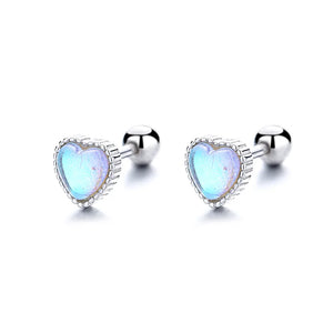 925 Silver Colorful Heart Stud Earrings For Women Kids Wedding Party