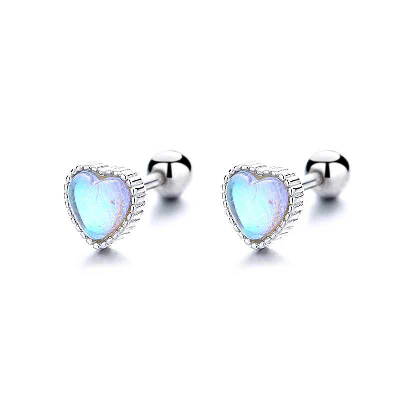 925 Silver Colorful Heart Stud Earrings For Women Kids Wedding Party