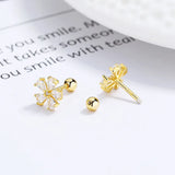 925 Silver Crystal Flower Zircon Stud Earrings for Women Kids