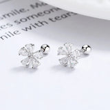 925 Silver Crystal Flower Zircon Stud Earrings for Women Kids