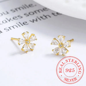 925 Silver Crystal Flower Zircon Stud Earrings for Women Kids