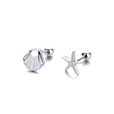 925 Sterling Silver Crystal Starfish Stud Earrings For Women Kids