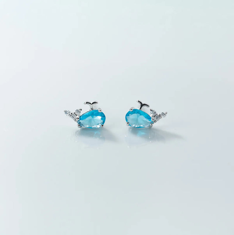 925 Silver Crystal Stud Earrings Whale Ear Jewelry Gift Female Pendientes