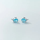 925 Silver Crystal Stud Earrings Whale Ear Jewelry Gift Female Pendientes
