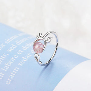 Sterling Silver Deer Strewberry Crystal Bead Finger Ring