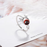 Sterling Silver Deer Strewberry Crystal Bead Finger Ring