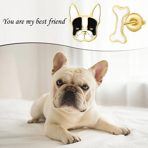 925 Silver Dog Head & Bone Stud Earrings Birthday Jewelry for Women Girls