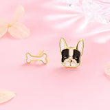 925 Silver Dog Head & Bone Stud Earrings Birthday Jewelry for Women Girls